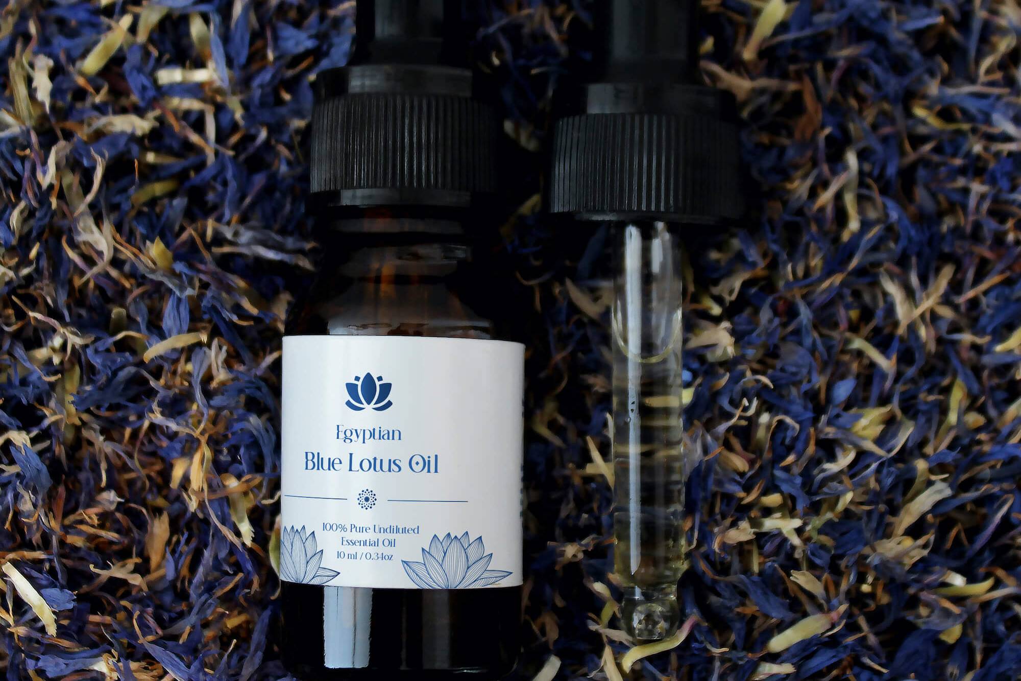 Hand-bottled Pure Egyptian Blue Lotus Essential Oil 10ml in Cobalt Glass