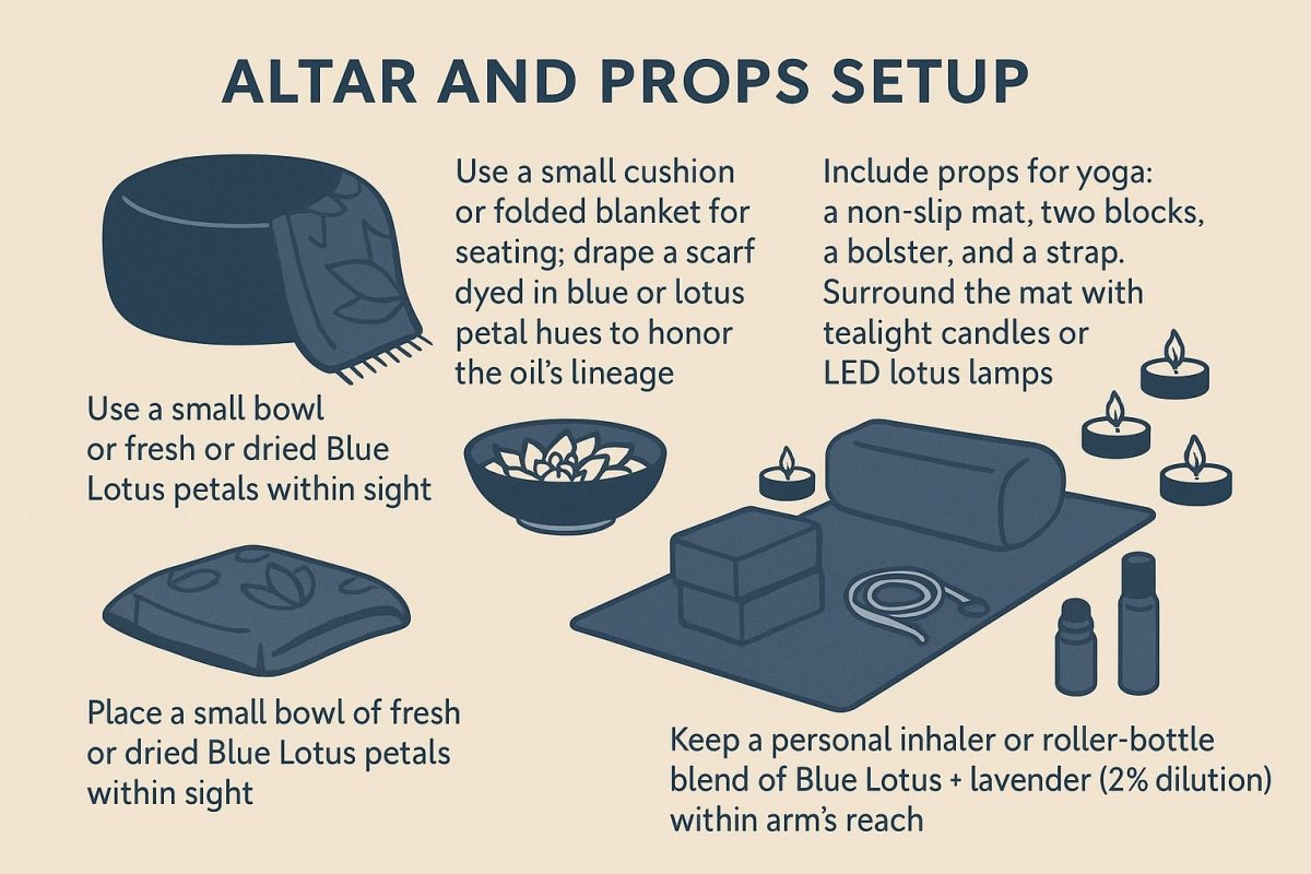 blue lotus oil meditation yoga practices Altar and Props Setup
